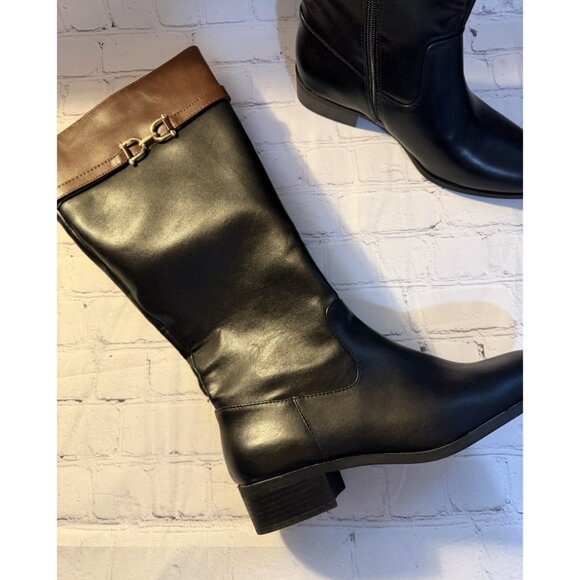 ✨✨Liz Claiborne Riding Boot Knee High Heel Black Brown Gold 10 NWT - Picture 4 of 8
